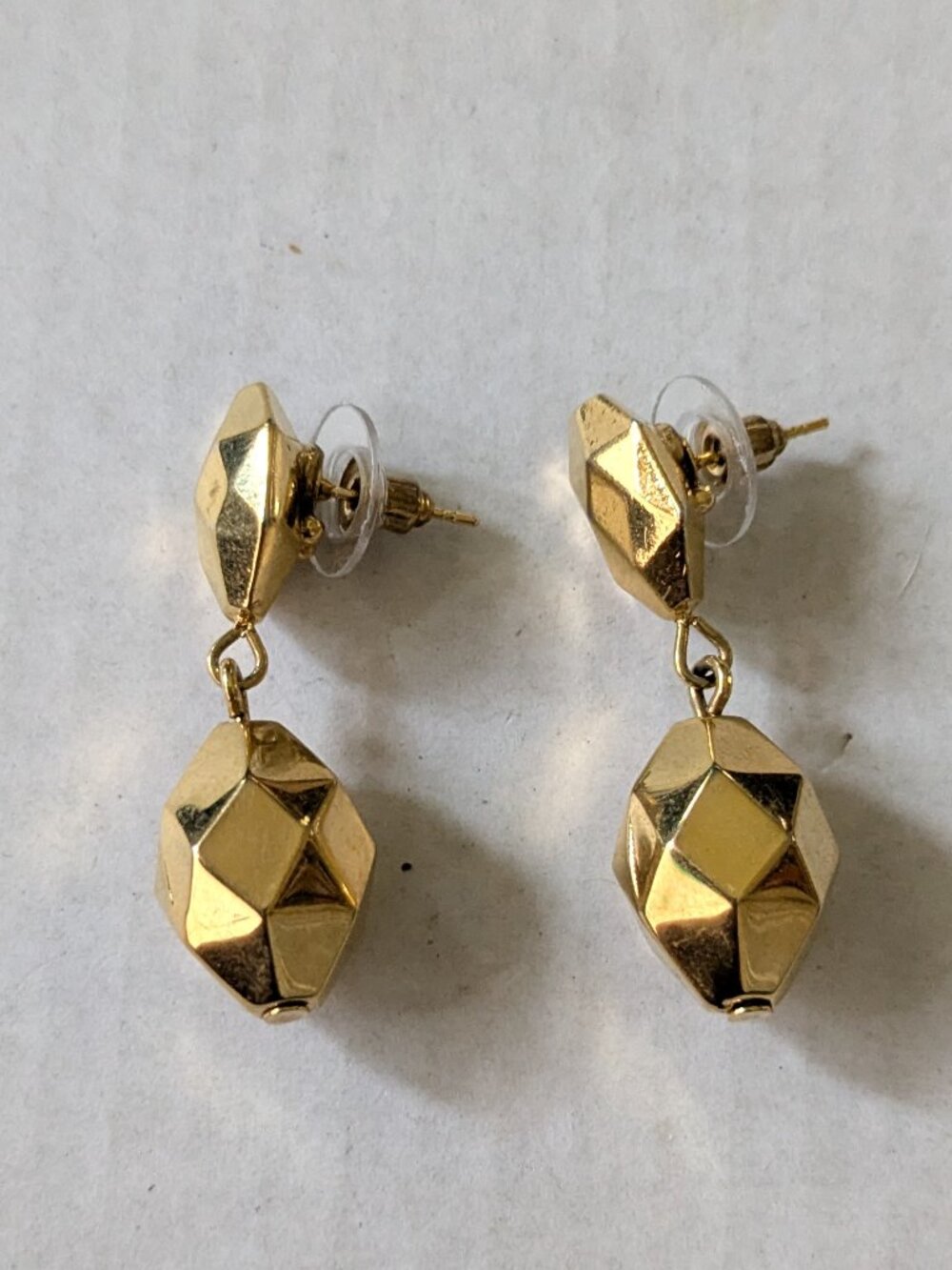 Vintage AVON Golden Reflections Faceted Geometric Dangle Beaded Pierced Earrings